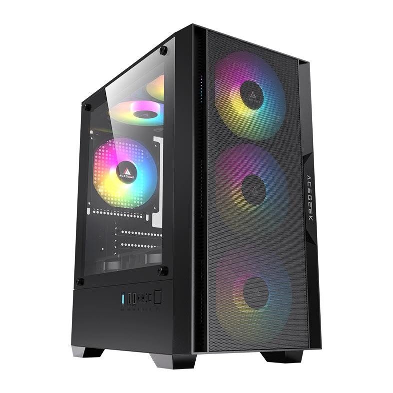 Gabinete Gamer Acegeek Stratus Mesh, Mid-Tower, Lateral de Vidro, Preto, AG-STRATUS-MESH-BK