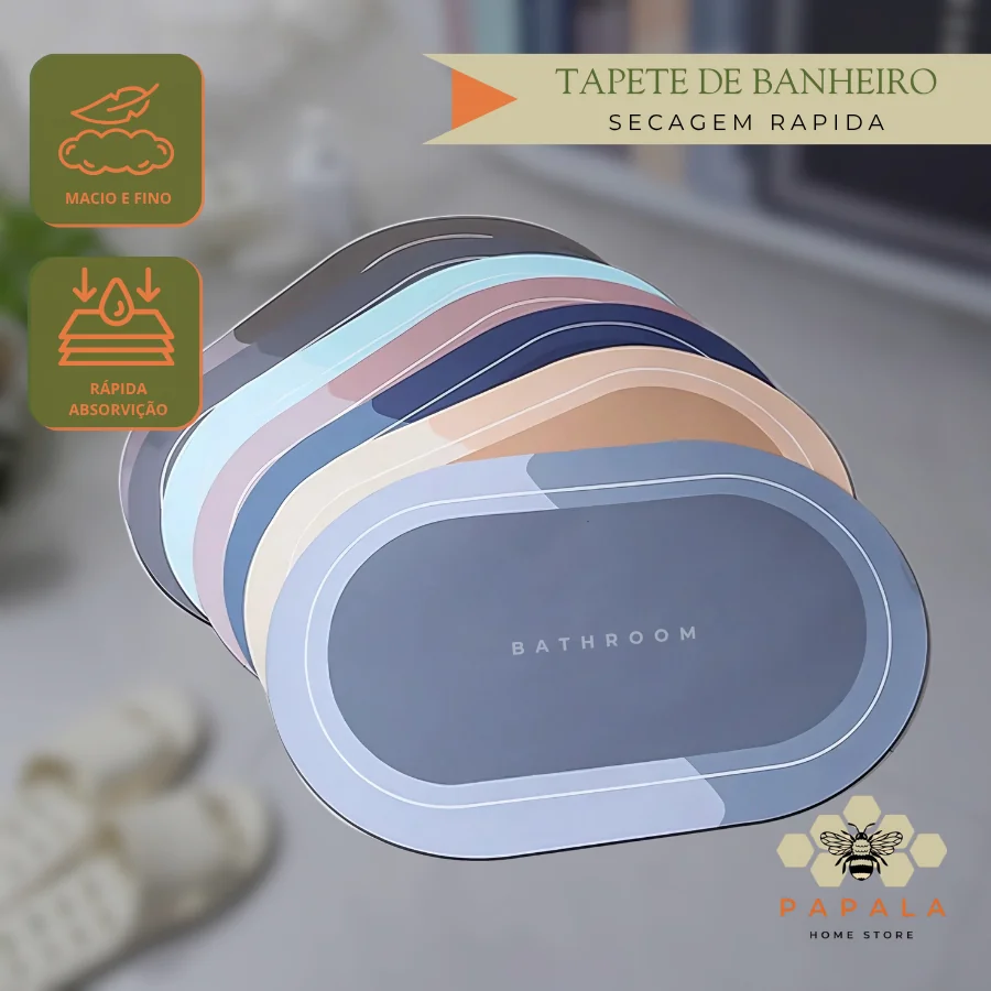 KIT 2 Tapete Banheiro Antiderrapante Secagem Rápida Absorvente 40x60 Cozinha Entrada Chuveiro
