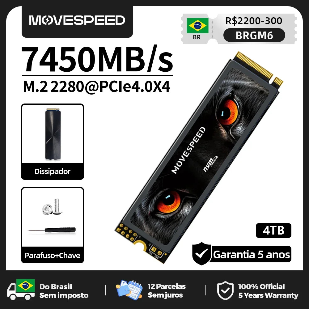 Movespeed 4tb 7450 mb/s ssd nvme m2 pcie 4.0x4 2280 unidade de estado sólido chip tlc disco rígido interno para computador pc ps5
