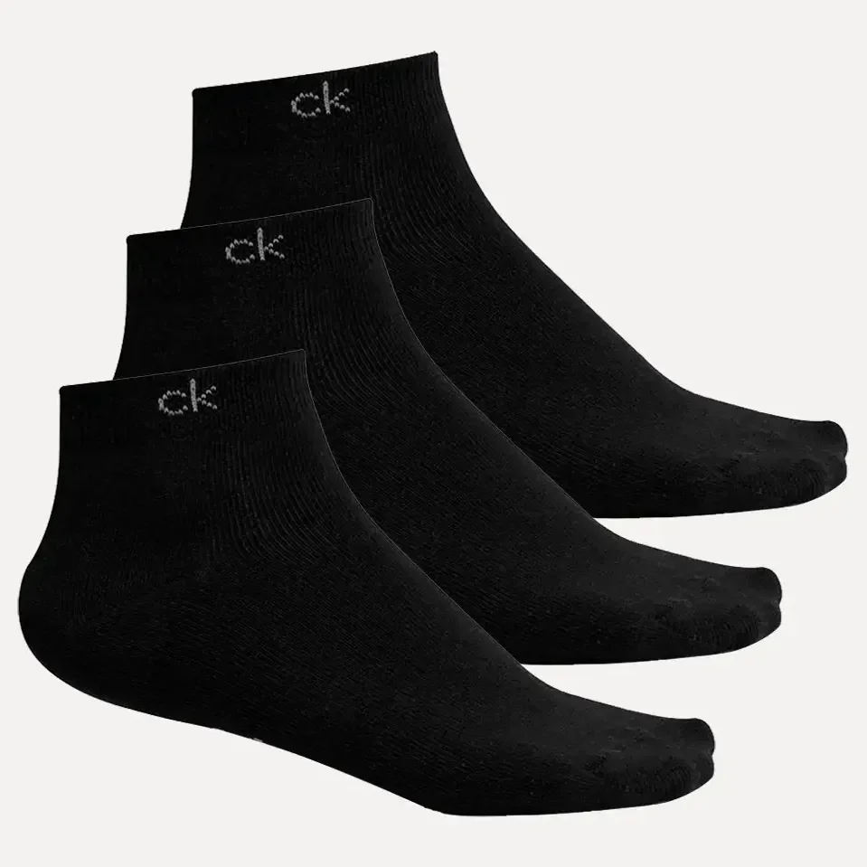 Meia Calvin Klein Cano Curto Ck Preta Kit 3 Pares Preto Un