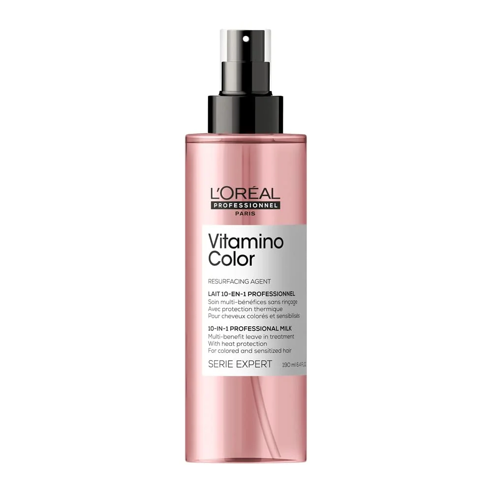 L'Oréal Professionnel Spray 10 em 1 Vitamino Color, Sem enxágue & multibenefícios, Protetor térmico e desembaraçador, Controla o frizz e aumenta o brilho, Para cabelos coloridos, 190ml