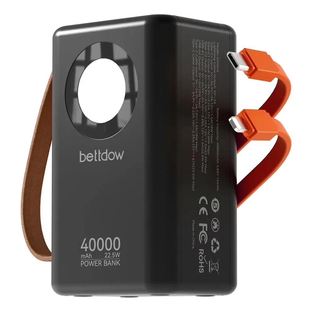 Powerbank 40000mah Carregador 22.5w Portátil Carga Rápida Preto