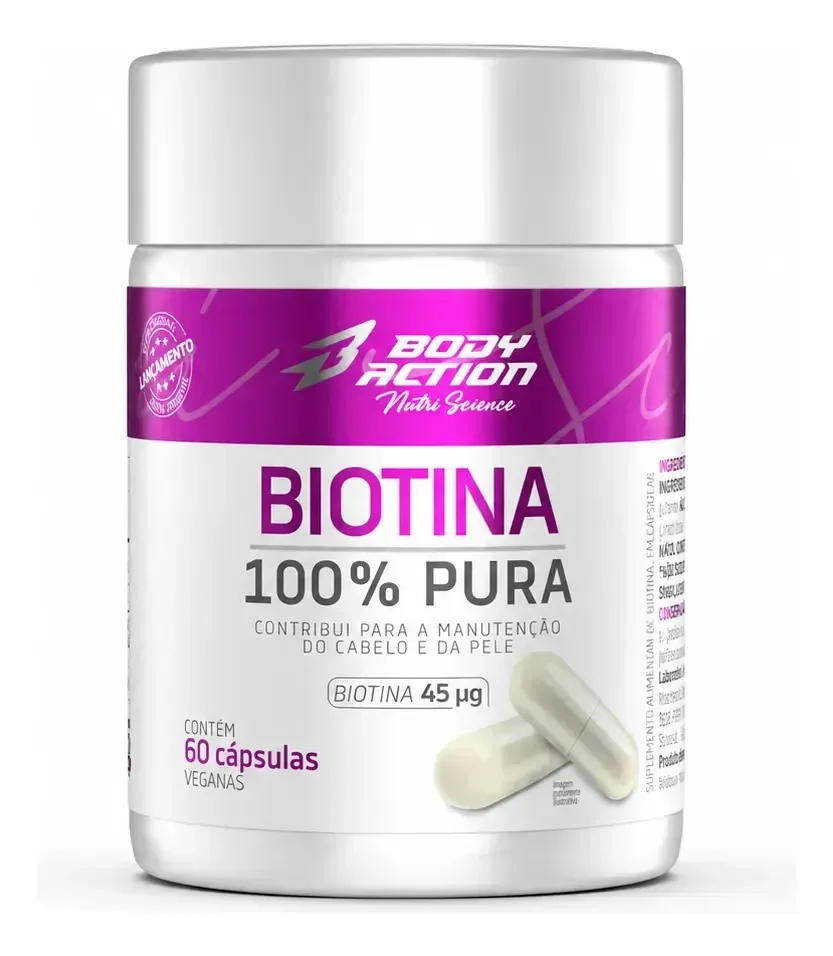 Biotina 100 Pura Bodyaction 45mcg 60 Caps Veganas