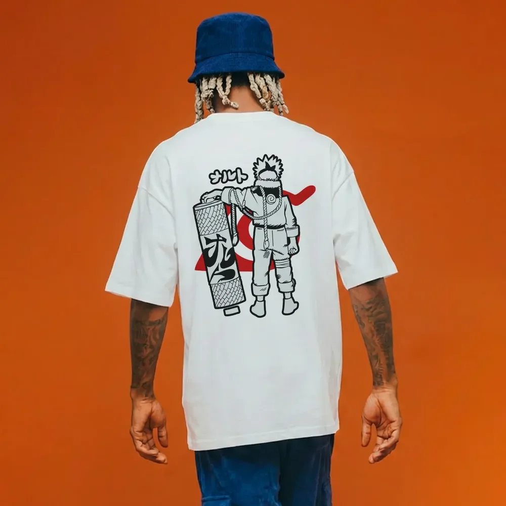 Camiseta Oversized Anime Clássico Naruto Uzumaki Ref: 0443 Branco M