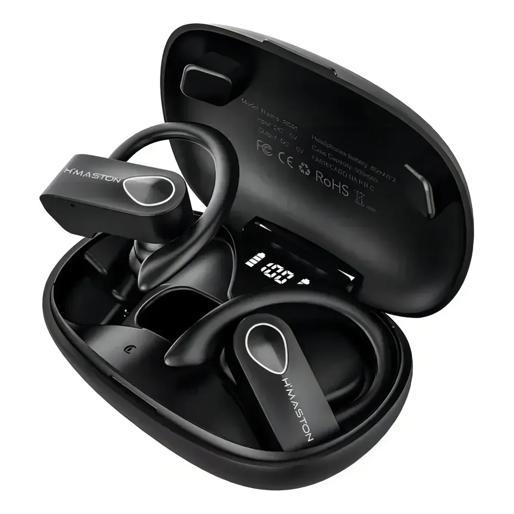 H'maston Fone Sem Fio Bluetooth Esportivo 5.3wireless Com Led Rs52 Preto