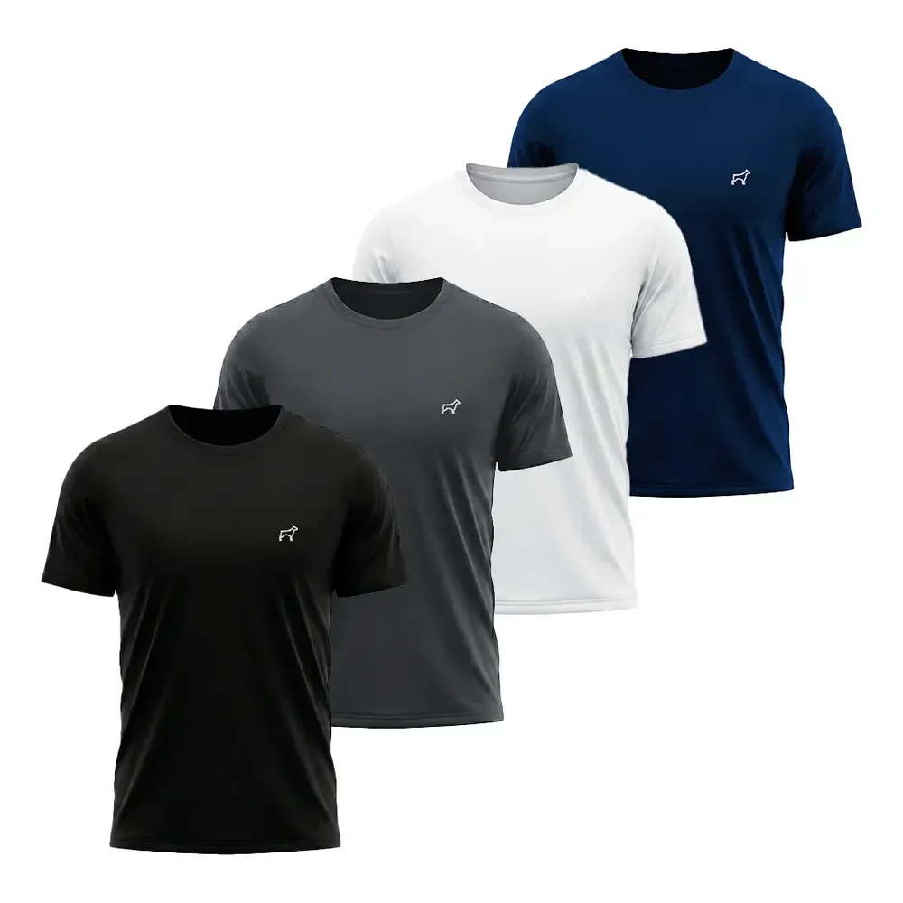Kit 4 Camiseta Dry Fit Parvori Masculina Academia Corrida Preto/chumbo/branco/marinho P Lisa