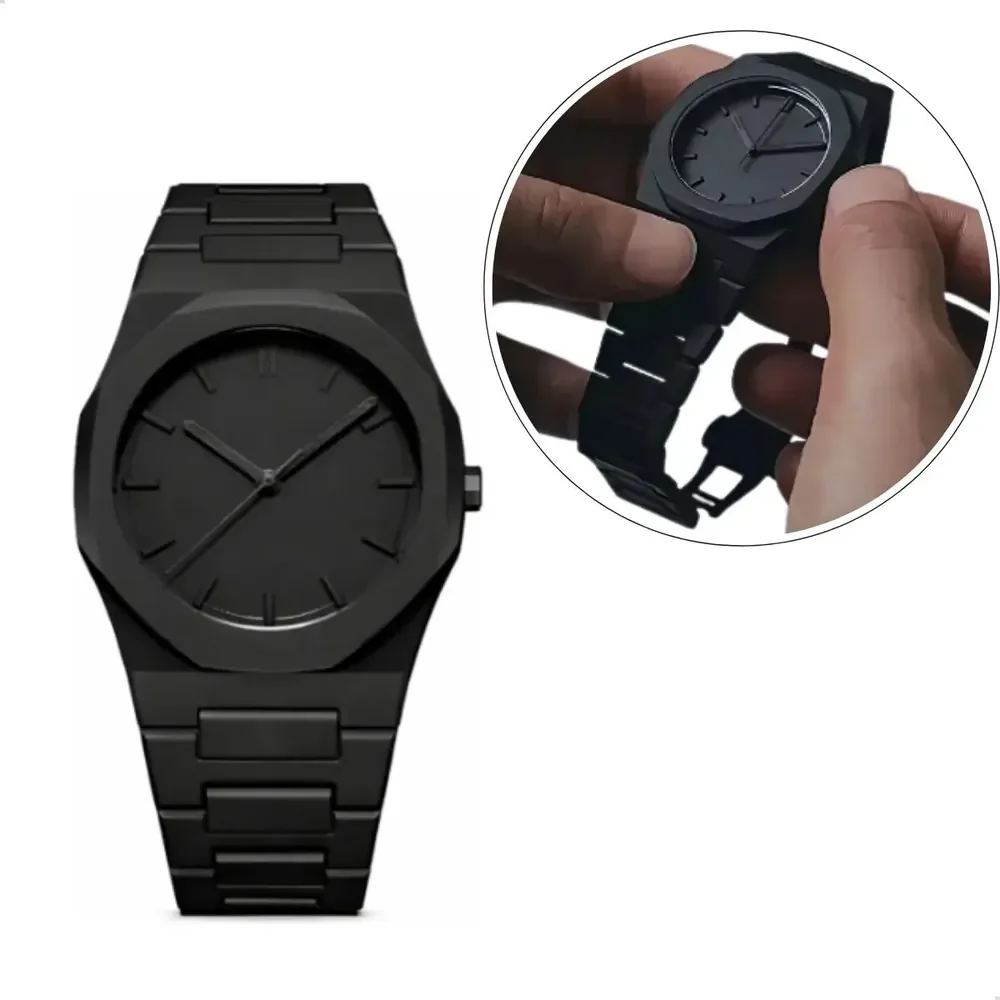 Relogio Masculino Minimalista All Black Chanfrado Preto