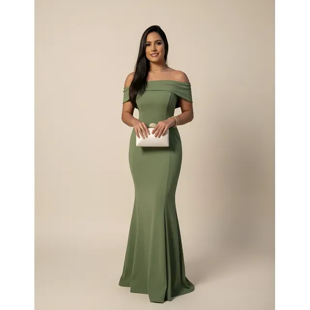Vestido Longo Moda Instagram Lindo Ombro A Ombro Com Bojos