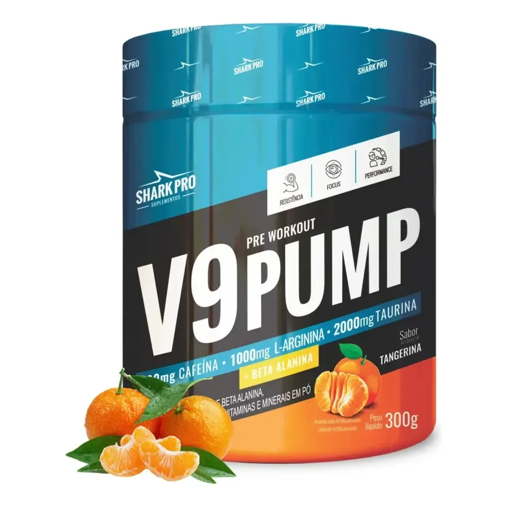 Pré Treino Shark Pro Tangerina 300g V9 Pump Energia E Força