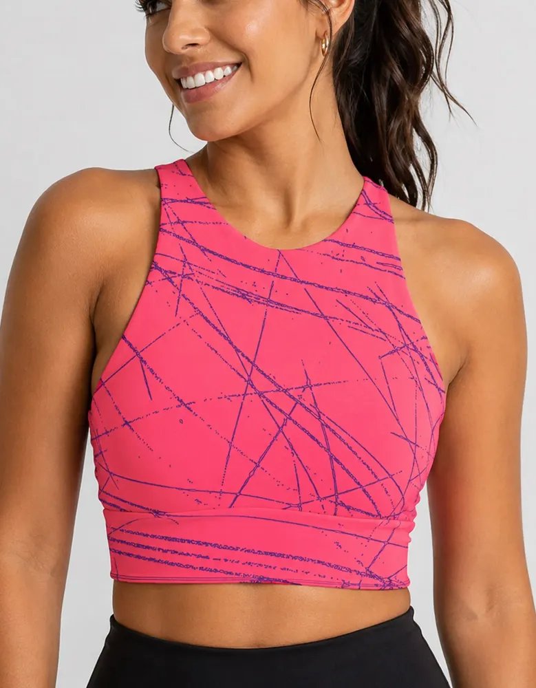 Top Cropped Alta Sustentação Com Bojos Para Corrida Academia Coral-violeta Liso G