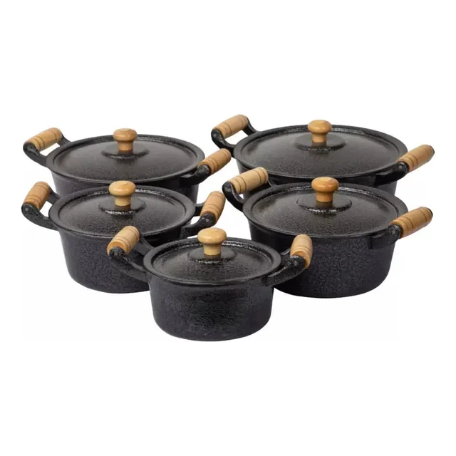 Jogo De Panela Alumínio Fundido Batido Grosso Preto 5 Peças