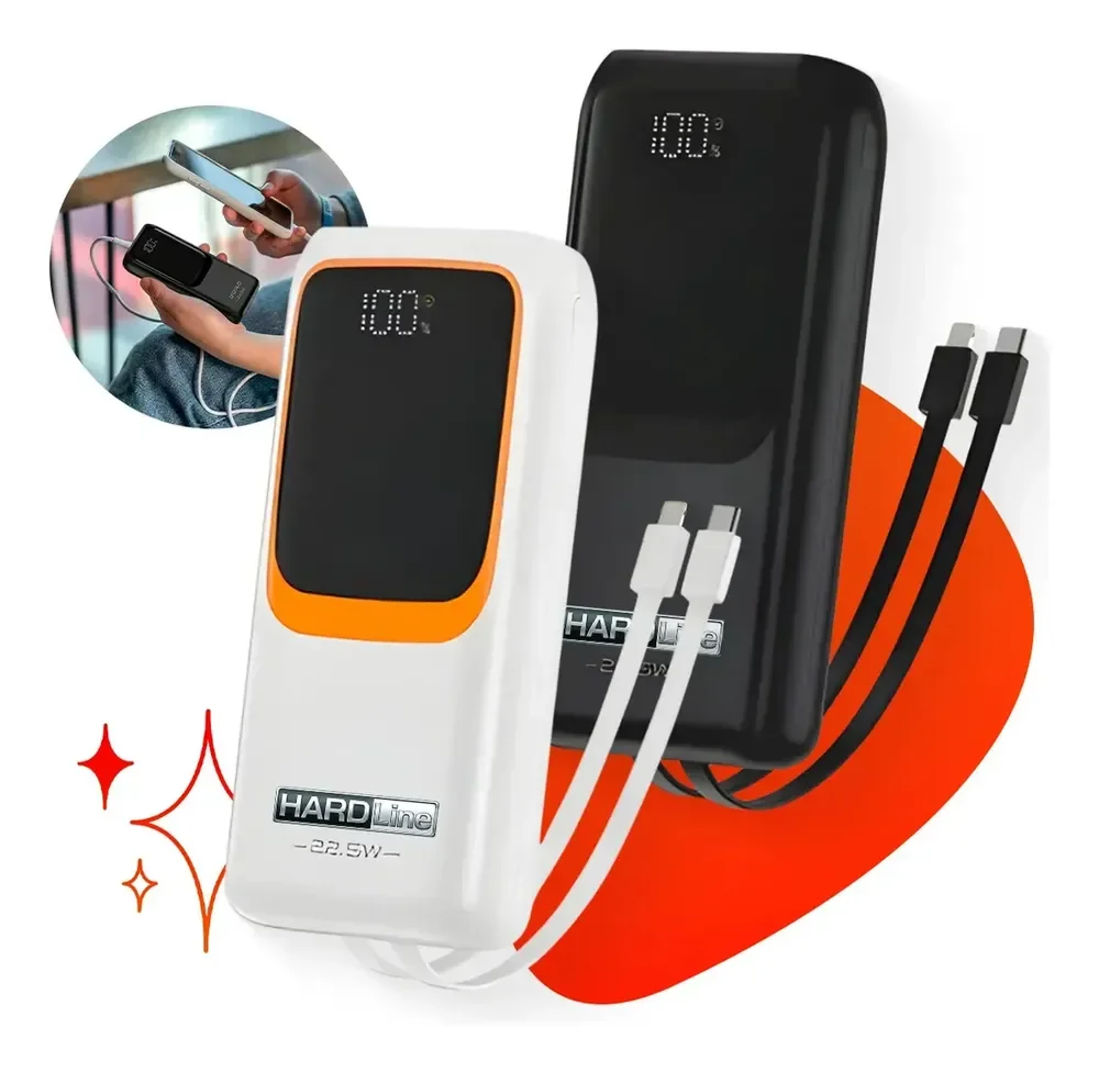 Carregador Portátil Power Bank Turbo 20000mah 22.5w Universal Para iPhone Samsung Motorola Xiaomi Com Display Digital Preto ou Branco- Hardline