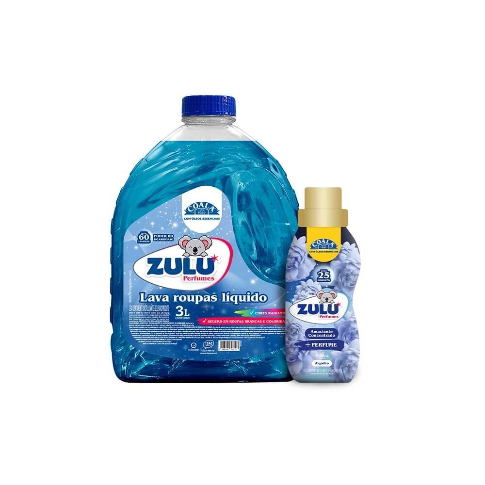 Kit Zulu Perfumes/Coala 1 Lava Roupas Liquido 3L + 1 Amaciante concentrado 500ml - Algodão