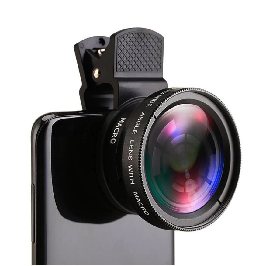 GS 2 Em 1 Kit Clip De Lente Do Telefone Móvel Externo HD Macro 37mm 49UV 0.45x Super Grande Angular 12.5x Da Câmera