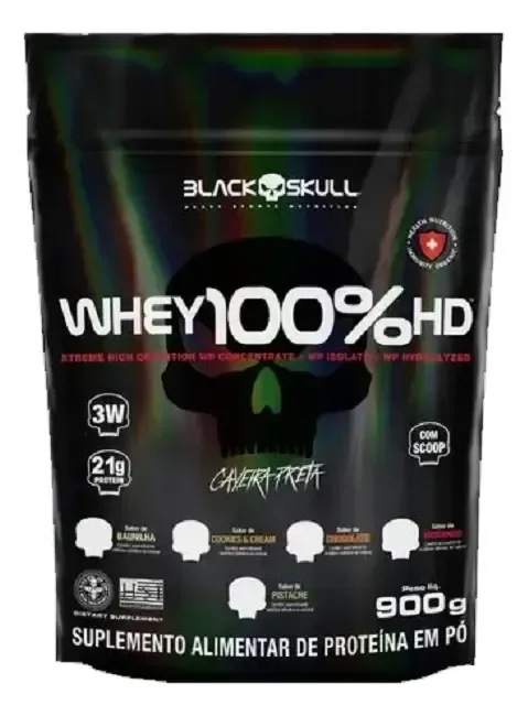 Whey Protein 3w Black Skull 900g Refil 100% Hd Concentrado Sabor Baunilha