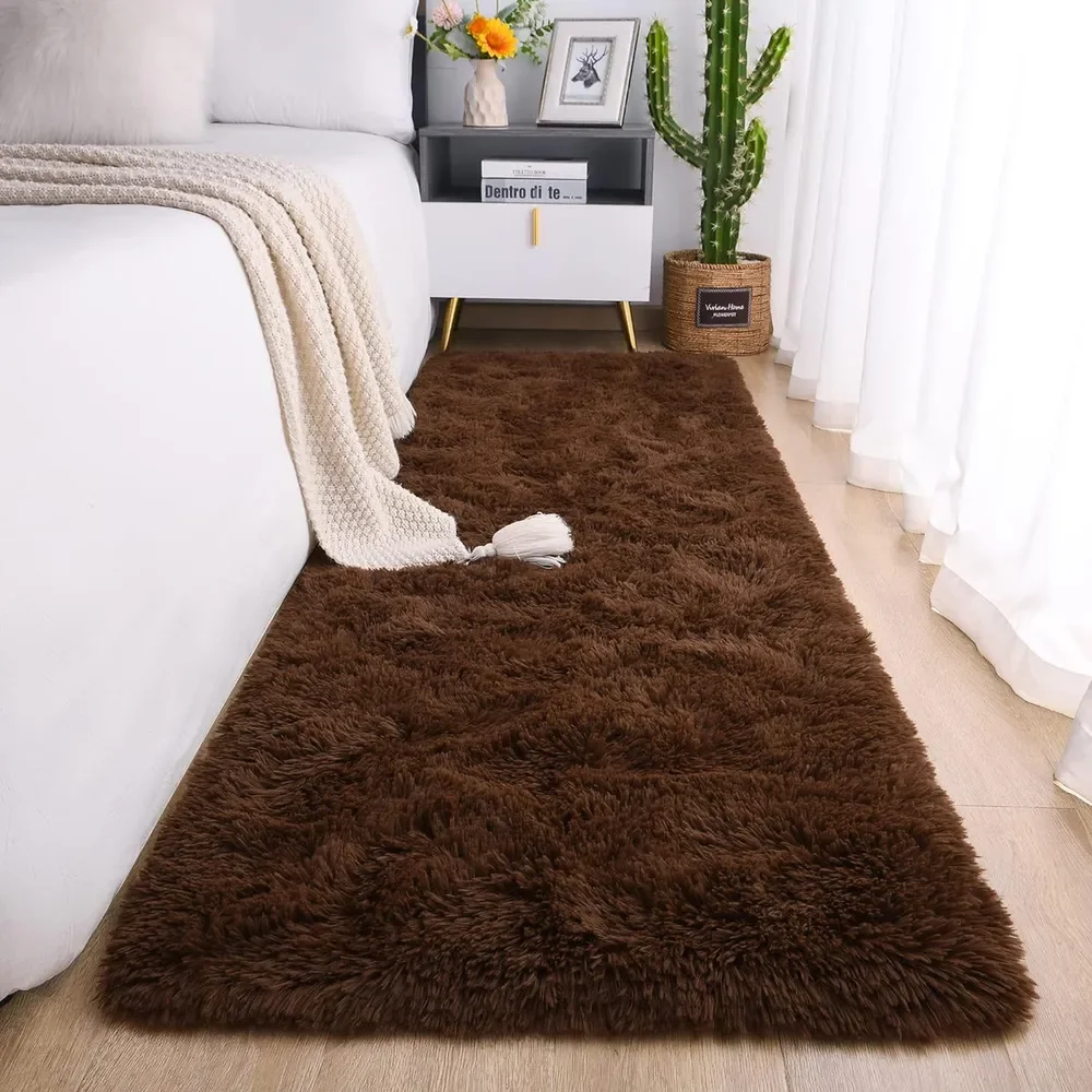 Passadeira Corredor 2,00x0,60 Tapete Super Peludo Beira De Cama Sala Quarto Marrom Texfine Têxtil