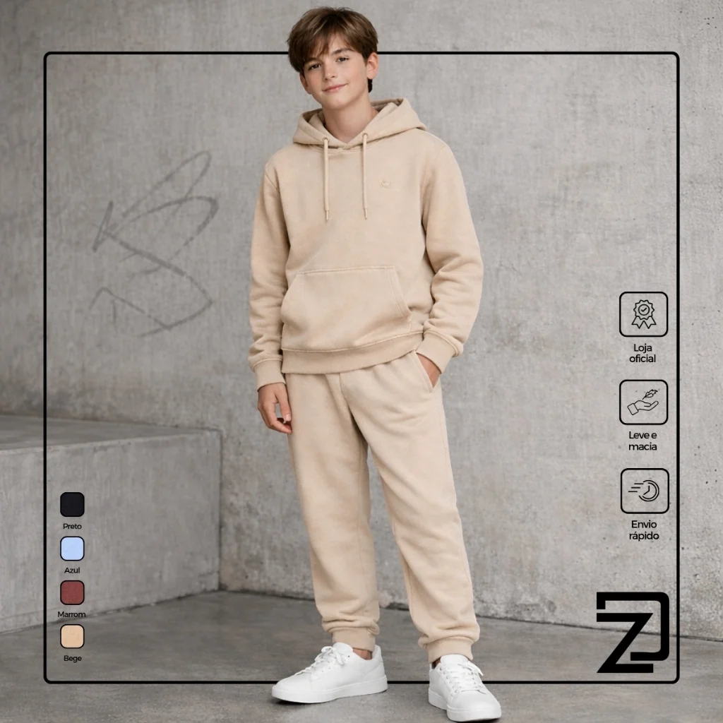 Conjunto Moletom Infantil Menino Calça e Blusa Capuz