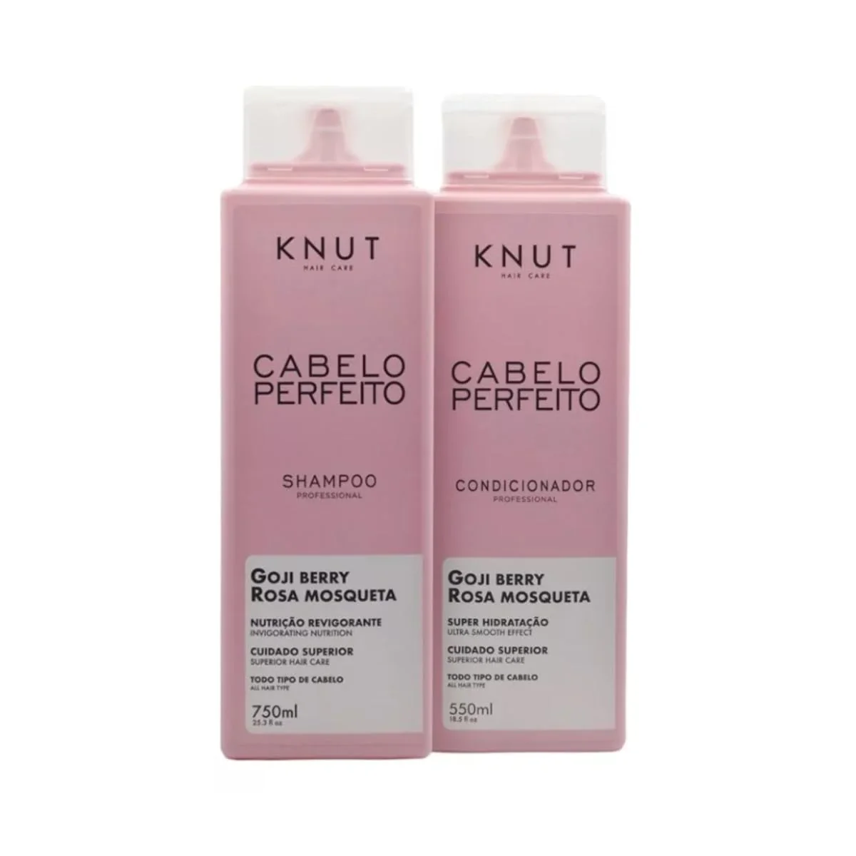 KNUT Cabelo Perfeito Kit | Shampoo + Condicionador (750 ml + 550 ml) – Rosa Mosqueta + Goji Berry, nutrição & brilho para fios danificados | Cruelty Free