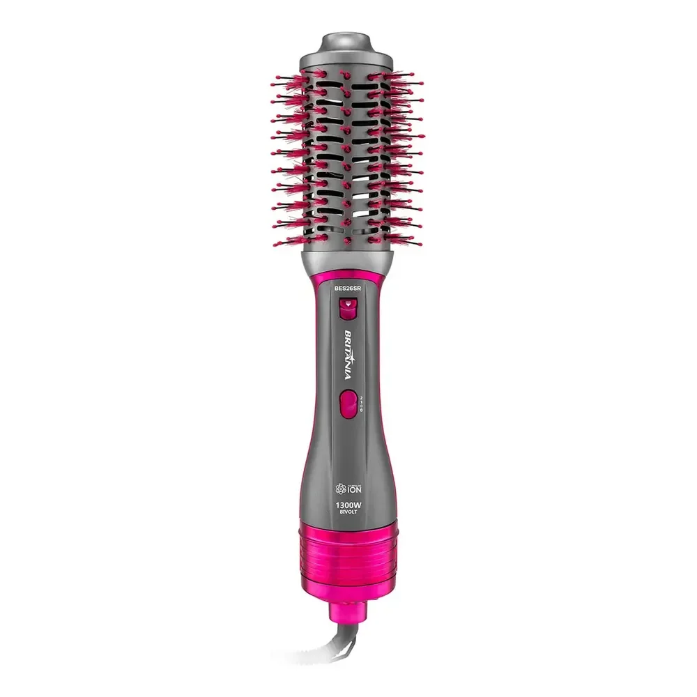 Escova Secadora Britânia 4 Em 1 Cerâmica 1300w Bes26sr Bivolt Prata E Rosa 127/220v