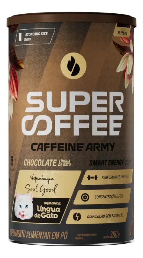 Cafeína Caffeine Army SuperCoffee - Lingua de Gato em pó sabor Chocolate ao leite x 380mL