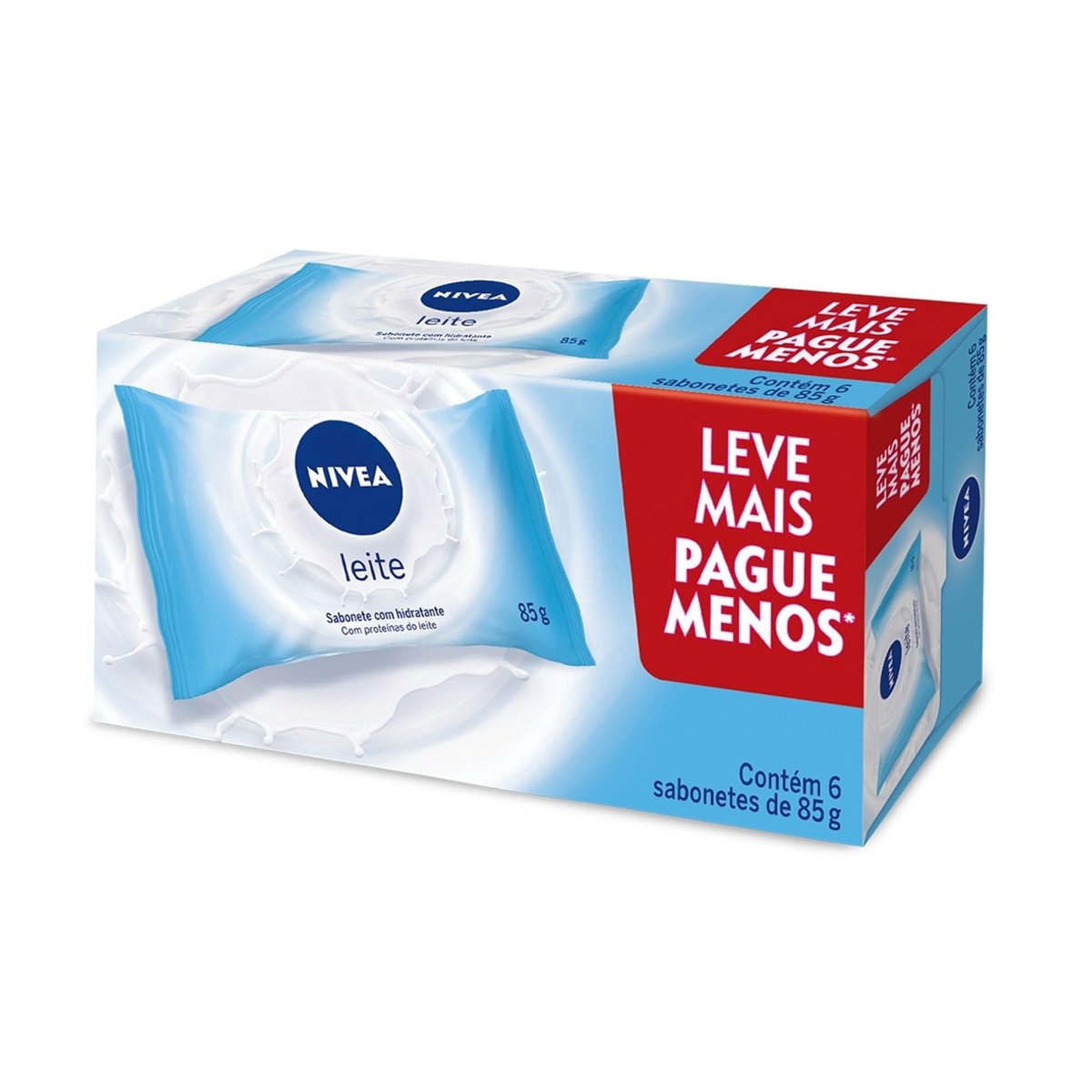 NIVEA Sabonete em Barra Hidratante Leite Promo 6 un. 85g - Com fragrância suave e espuma cremosa, esse sabonete limpa e mantém a pele hidratada após o banho