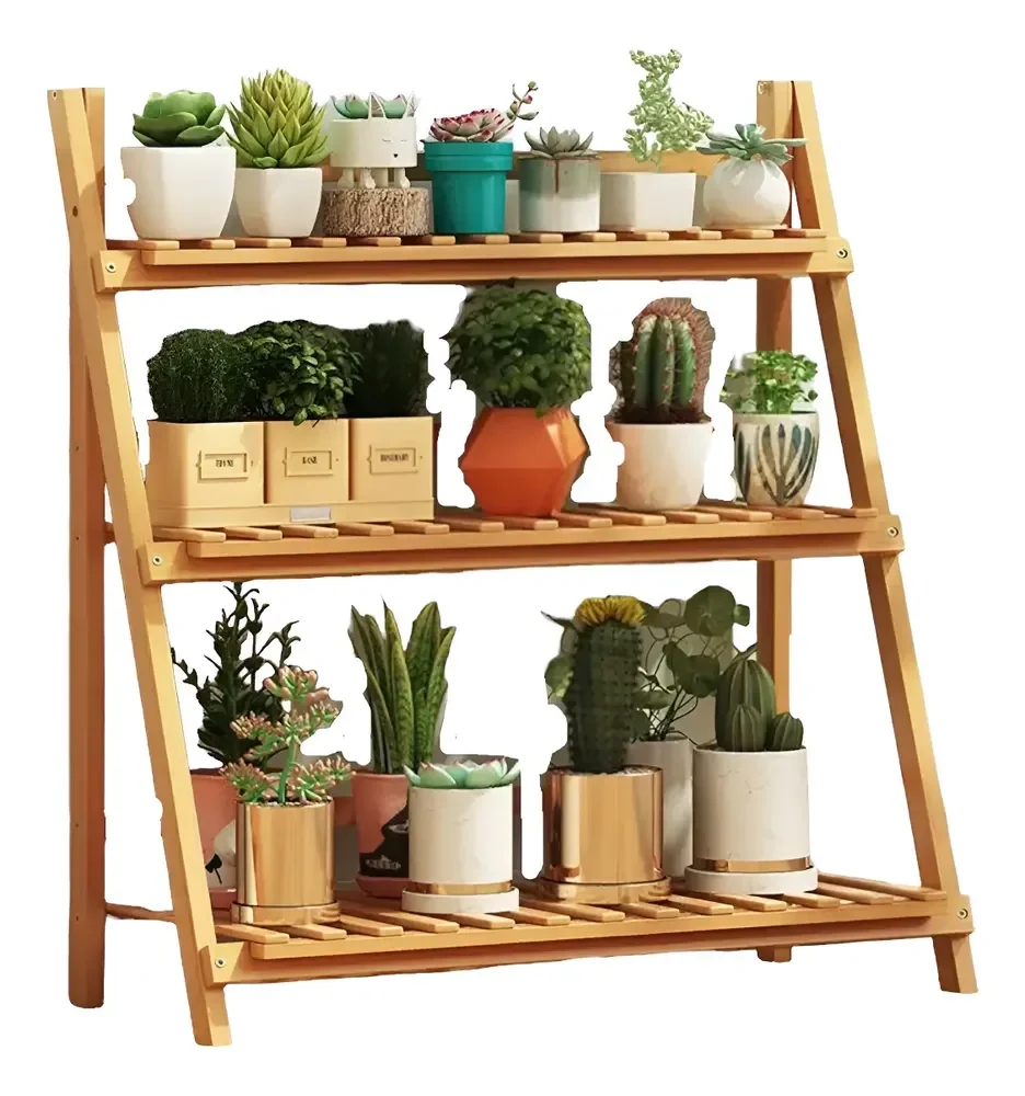 Estante Para Vasos De Plantas, Floreira De Madeira, Dobrável Madeira