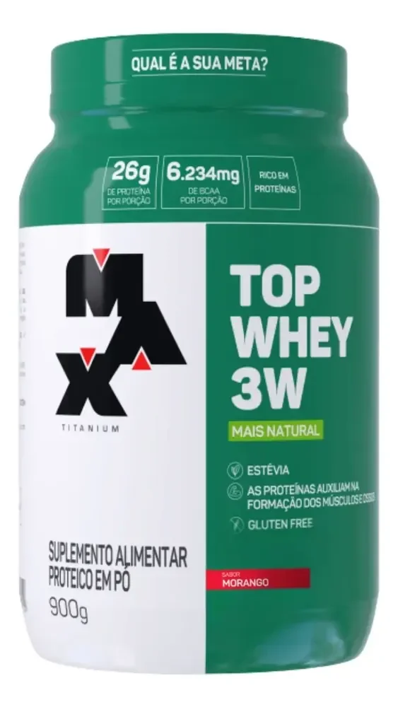 Top Whey 3w Mais Performance - 900g - Max Titanium Sabor Morango - Mais Natural