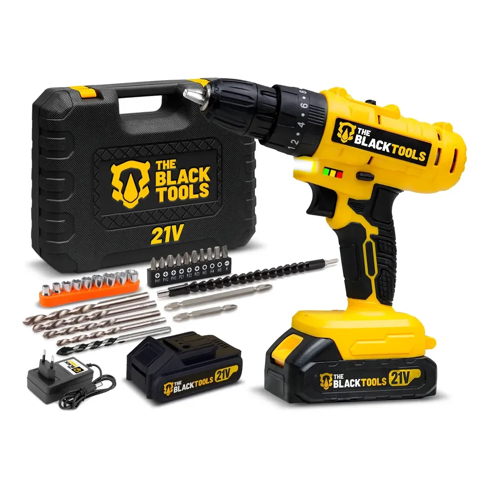Parafusadeira Furadeira 21v 2 Baterias Profissional Bivolt Amarelo 127/220v 60