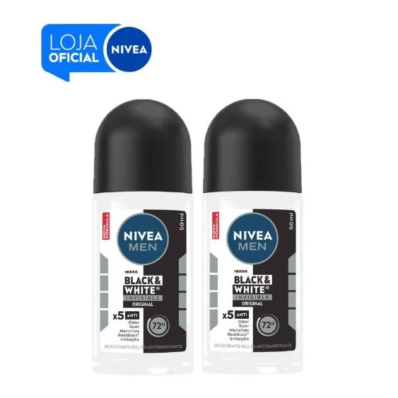 NIVEA KIT Desodorantes Antitranspirante Roll On NIVEA Men Invisible for Black & White 50ml