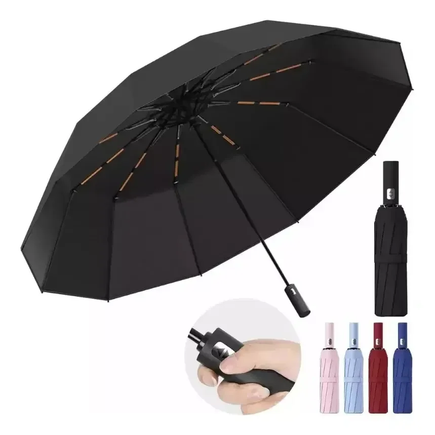 Guarda Chuva Abre E Fecha Automático Reforçado Contra Vento Cor Preto - Sólar Variedades Utensílios Liso
