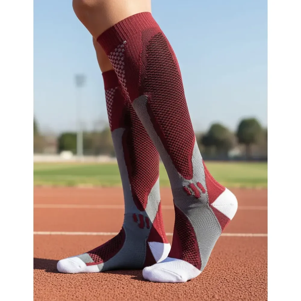 Meia De Compressão Esportiva Cano Alto 3/4 Corrida Ciclismo Vermelho M (34 A 40)