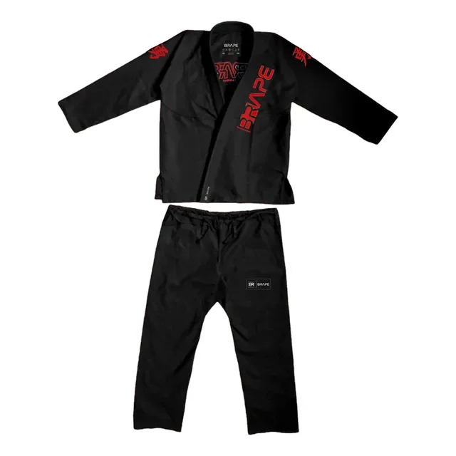 Kimono Jiu-jitsu Brape Combat - Preto Bordado Vermelho