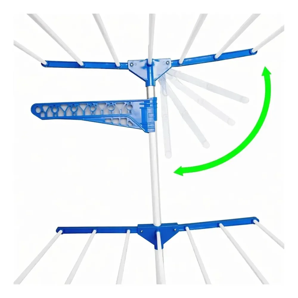 Varal De Chão Dobrável E Retrátil De Aço Com 3 Andares Para Roupas - Azul