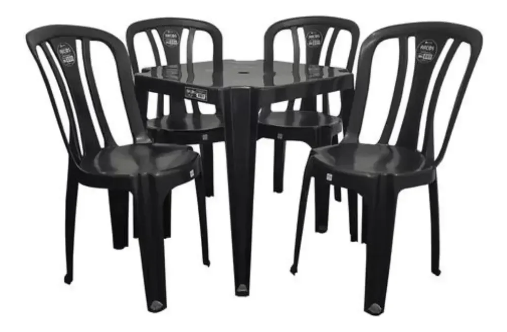 Kit Mesa Quadrada Monobloco 4 Cadeiras De Plastico Preto 182