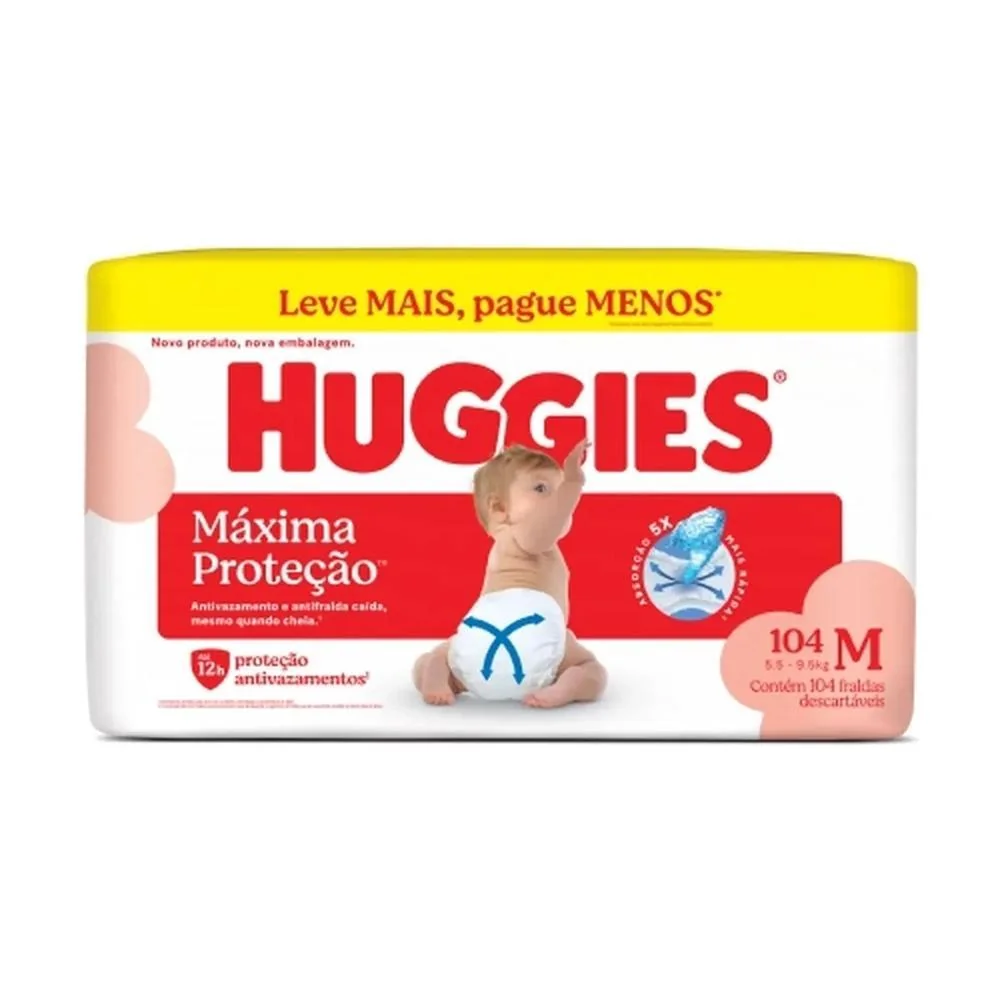 Fralda Descartável Infantil Huggies Máxima Proteção M Pacote 104 Unidades Leve Mais Pague Menos
