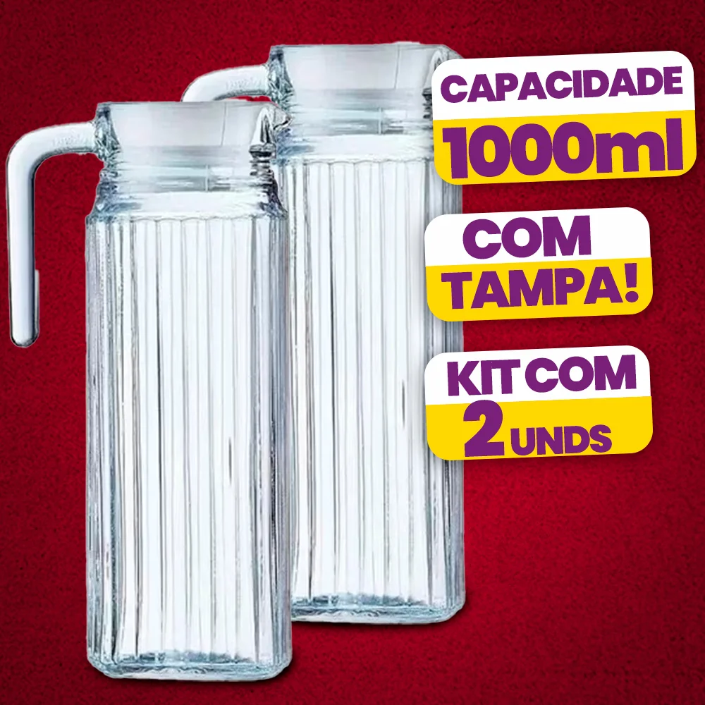 Kit  2 Jarras De Vidro Suíça 1 Litro Jarra Para Suco Água Vidro Resistente