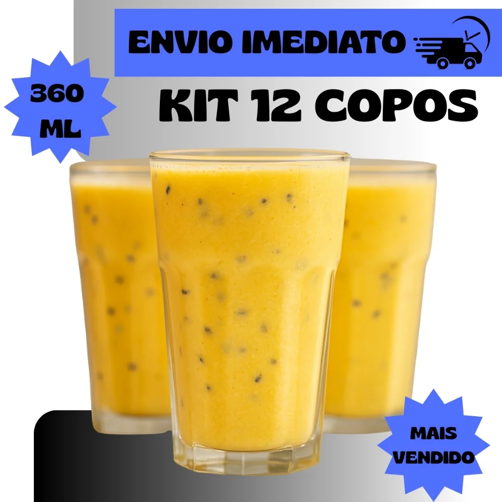 Conjunto Kit 4/6/12  Unidades Copos Vitamina Transparente Premium Resistente Grosso Suco Agua 360 ml