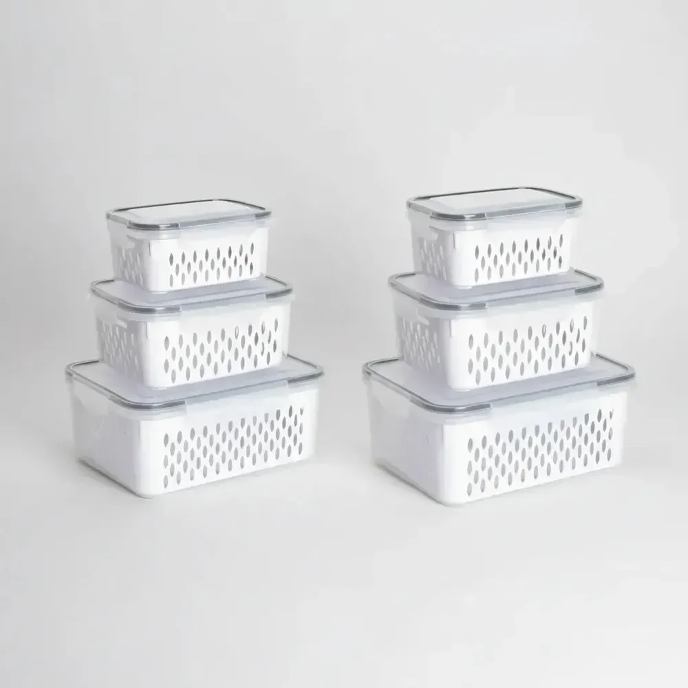 Kit 6 Organizadores Geladeira Alimentos Vegetais Com Tampas Branco-6pcs