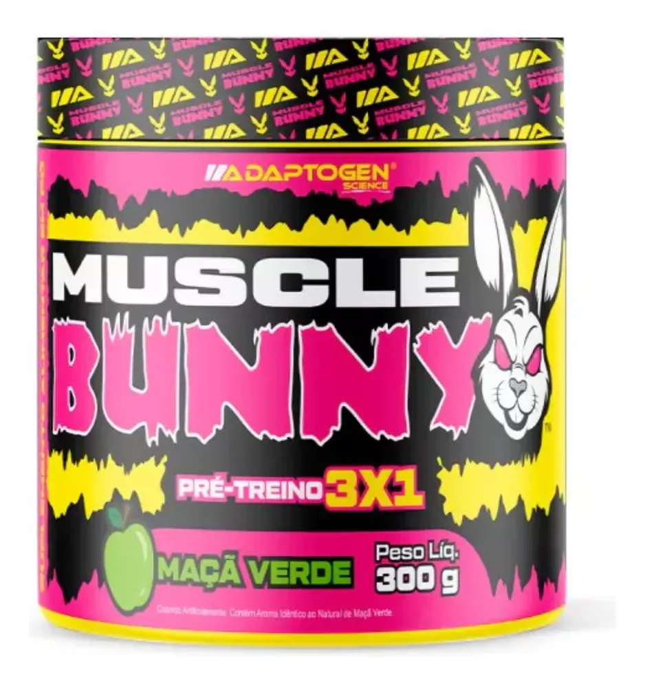 Pré Treino Muscle Bunny C/300g - Adaptogen Sabor Maçã Verde