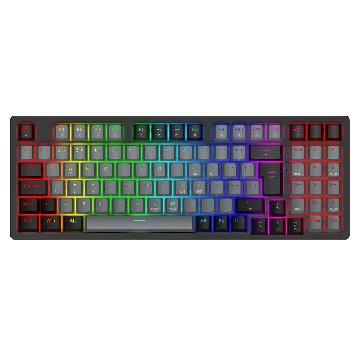 Teclado Mecânico Gamer com Fio 95 Teclas, RGB com 20 Modos de Iluminação, Switch Vermelho Hot Swap, Anti Ghosting, Teclado Compacto USB para PC, Notebook, Windows e Mac (Cinza)