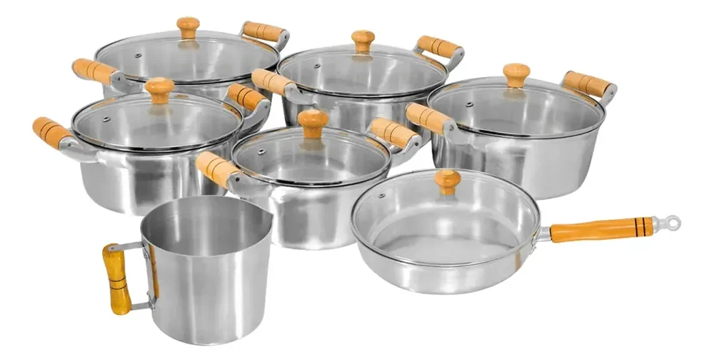 Conjunto De Panelas 7 Peças Alumínio Grosso Fundido Batido