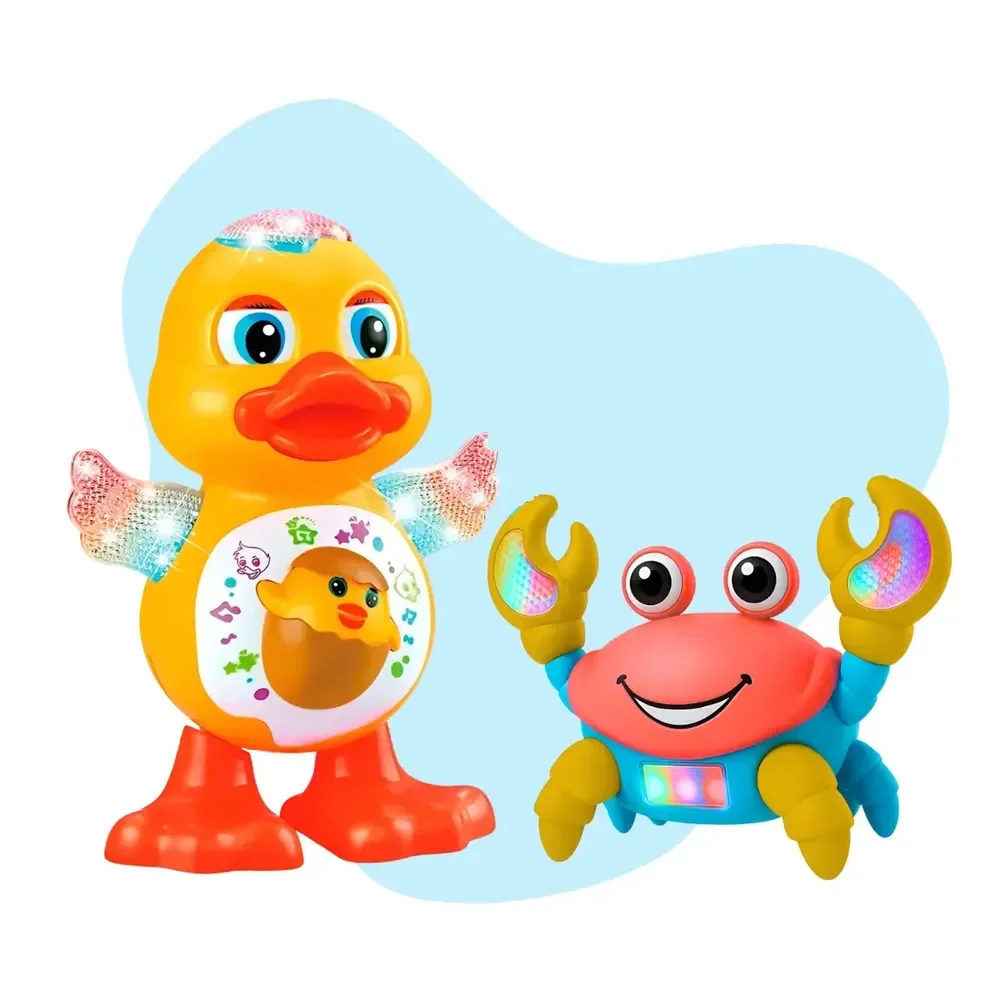Pato Dançante Musical + Caranguejo Fujão Interativo Luz Som Movimento Brinquedo Bebê Infantil Presente
