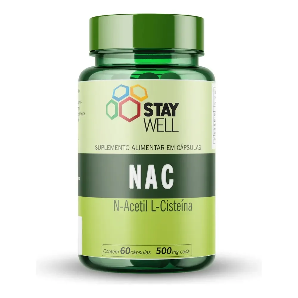 Nac 600mg 60 Cápsulas Stay Well N-acetilcisteína Vegano Sem Glúten Sem Sabor