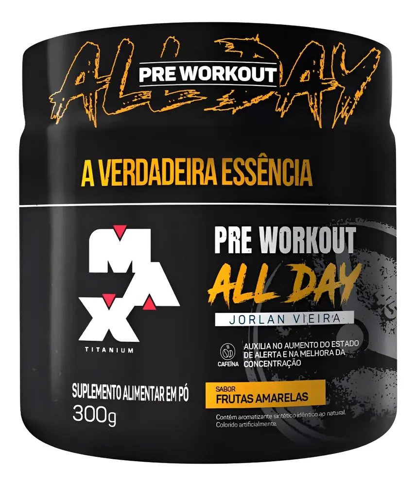 Pré Treino - All Day Jorlan Vieira Pote 300g - Max Titanium Sabor Frutas Amarelas