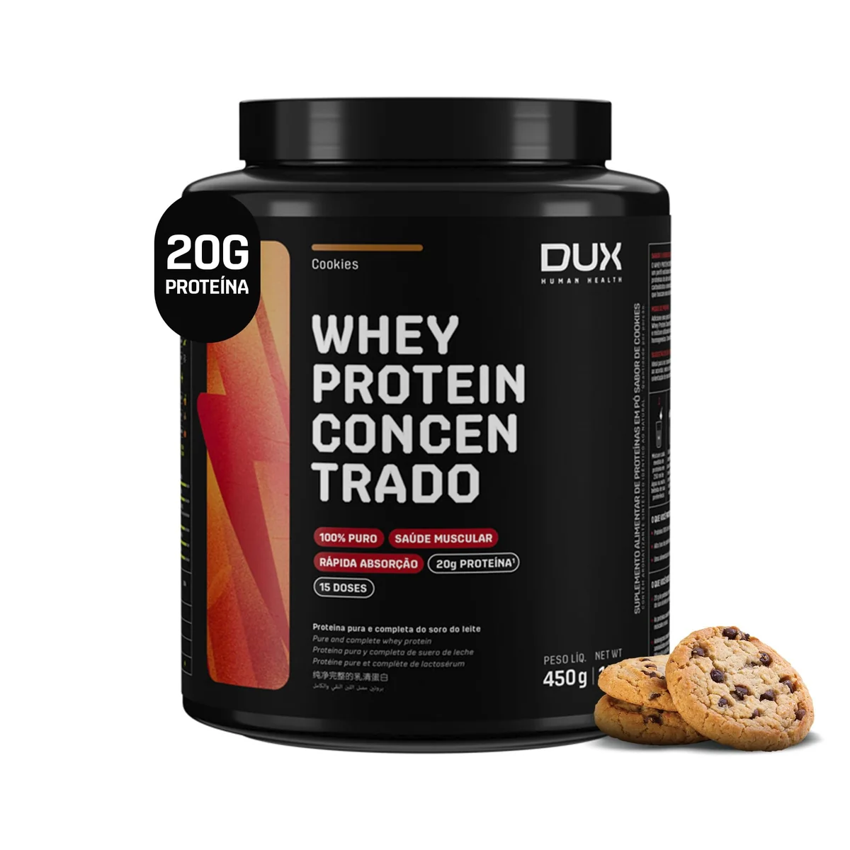 Whey Protein Concentrado Cookies Pote 450g – Contribui para o Ganho Muscular Hipertrofia – Dux Human Health
