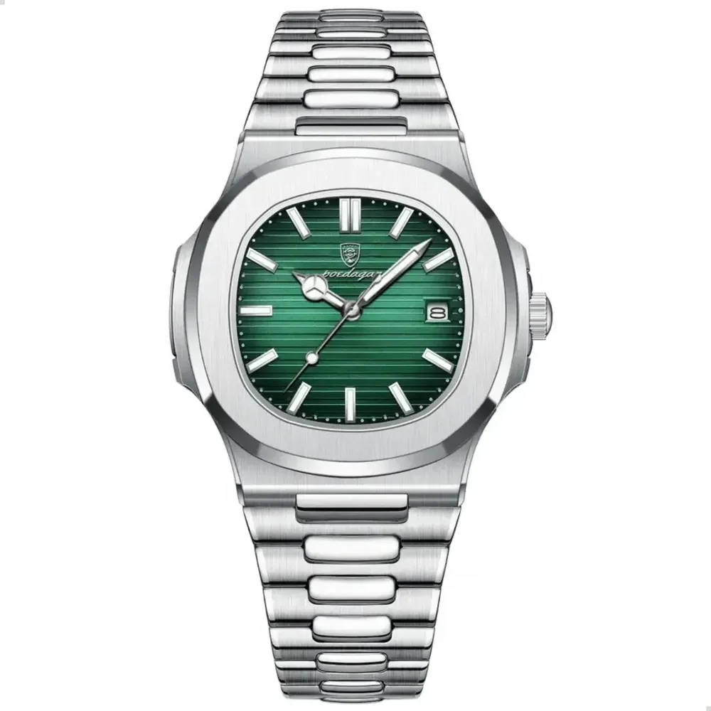 Poedagar Relógio Masculino Old Money Cor Da Correia Prateado Prateado Verde-escuro