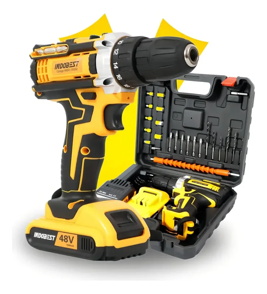Parafusadeira Furadeira Sem Fio 2 Baterias 340w 1550 Rpm Cor Amarelo