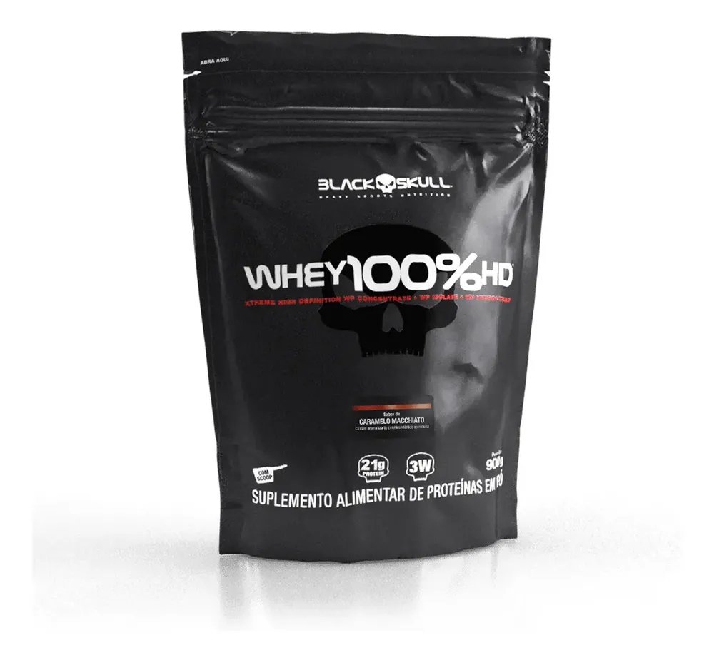 Suplemento em pó Black Skull Whey 100% HD sabor Caramelo Macchiato 900 g