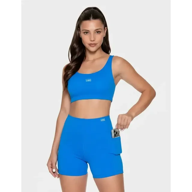 Conjunto Hit Academia Short Com Bolso E Top Regata Poliamida