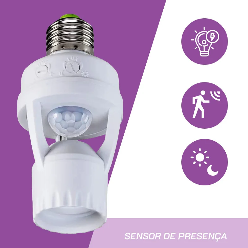 Sensor De Presença Com Fotocélula Para Lâmpada Soquete